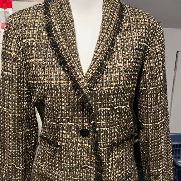 Requirements Tweed Blazer Jacket Fringe Trim Multicolor Old Money Career Size 12 - Picture 3 of 9